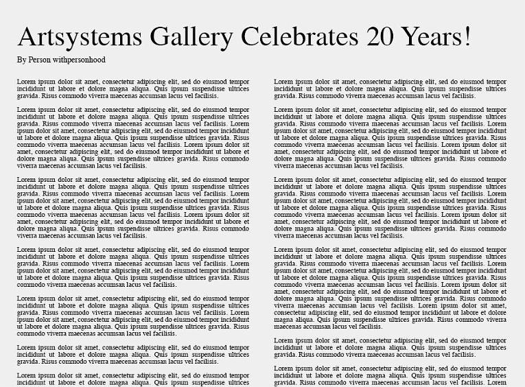 Artsystems Gallery Celebrates 20 years!