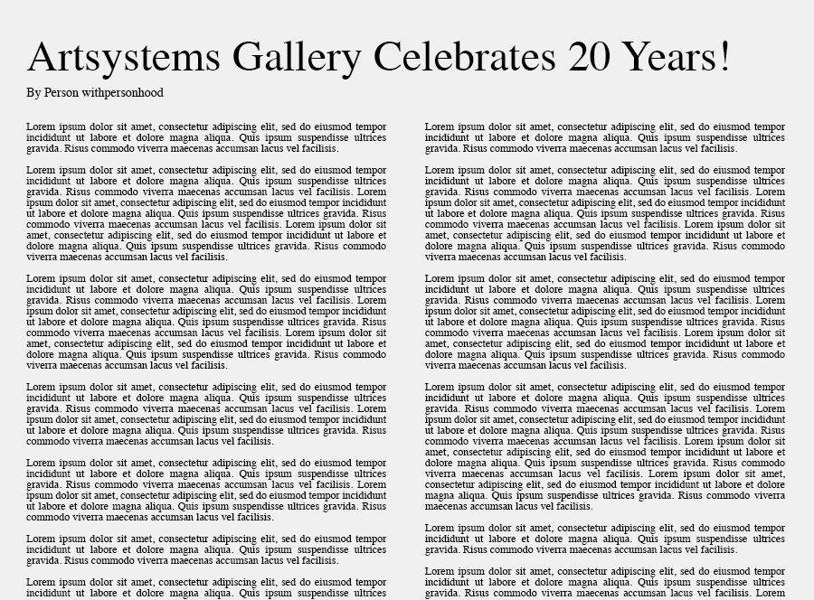 Artsystems Gallery Celebrates 20 years!